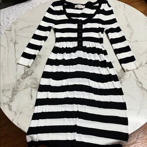 Pink Rose Black and White Striped Kids Dress